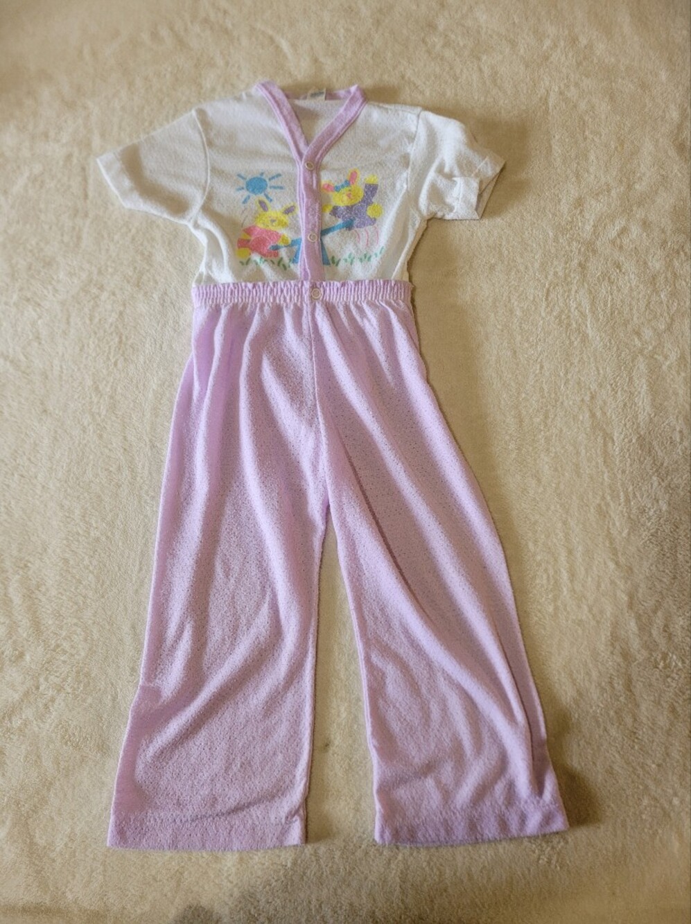 VTG Curity Bunny Snap 2 Piece Pajama Set Shirt Pants Size 4